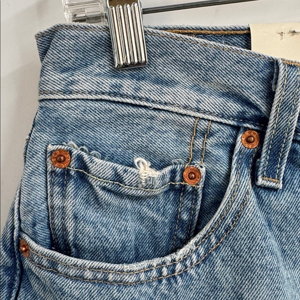 Levi's 501 Distressed Denim Shorts High Waist Raw Hem Cotton Size 27 - Picture 7 of 13